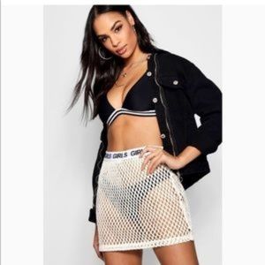 Slogan Waistband Fishnet Mini Skirt